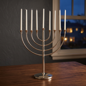 Candelabro de Metal Plateado de 9 Brazos, Portavelas Menorah para Actividades Religiosas, Decoración del Hogar - Product Image 1