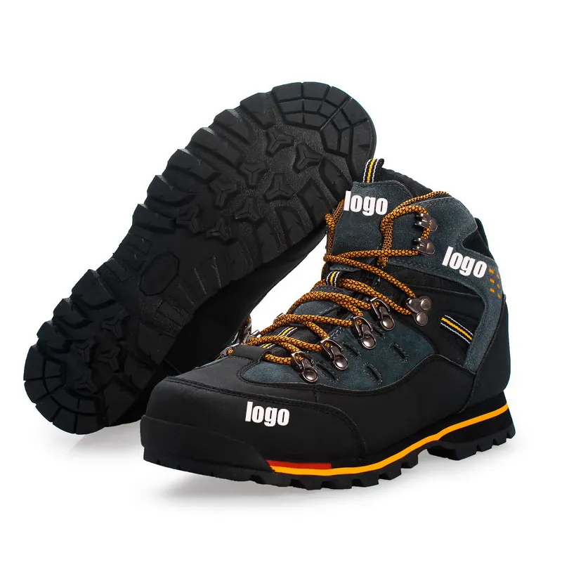 2023 New Custom Rubber Sole Escalada Esportes Ao Ar Livre Caminhada Sapato Tendência Trekking Sapatos Homens Negros À Prova D 'Água Botas De Caminhada