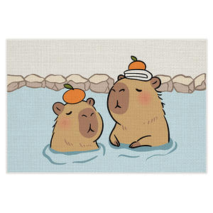 Alfombra de baño de dibujos animados, imitación de lino, rectangular, antideslizante, absorbente, de secado rápido, para la entrada del baño - Product Image 1