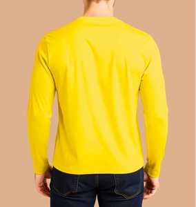 Camiseta de Manga Larga para Hombre, Cuello en V, Color Amarillo Sólido, Estilo Casual - Product Image 3