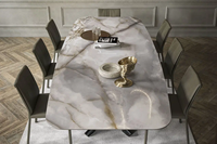 Table à manger avec 6 chaises, marbre naturel, acier inoxydable, mobilier de salle à manger pour restaurant