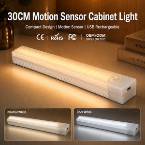 Lumière LED sans fil à détecteur de mouvement 30CM, rechargeable par USB, à intensité variable, pour placard et cuisine, fabricant B2B - Product Image 1