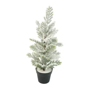 26" Luxury Artificial Pe Noel Tree With Plastic Pot Cedar Topiary Tree Decorative White Snow Christmas Tree Covered