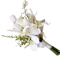 Buket Pengantin Bunga Palsu (Plastik) Kelas Atas dengan Bunga Calla Lilies Tulip Putih Gaya Korea untuk Pemotretan Pernikahan