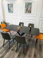 Ensemble de table à manger de luxe moderne avec plateau en pierre frittée carrée, pieds en métal, 6 places, écologique, imperméable, stable, assemblage requis