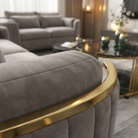 Set Sofa Kantor Mewah Kain Abu-abu Aksen Logam Emas Desain Modern Elegan untuk Ruang Santai Bisnis dan Ruang Resepsi