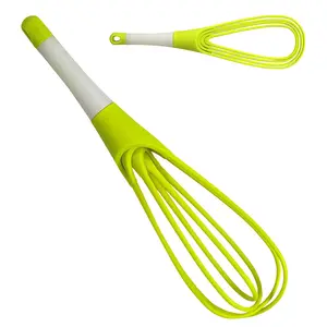 Flat and Balloon Collapsible Manual Twist Whisk Egg Beater Silicone Rotating Silicone Mixer Whisks for Cooking