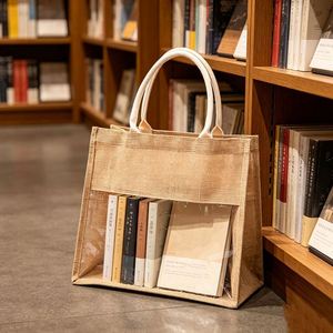 DIY Printing Logo Transparent PVC Window Jute Tote Bag Vintage <b>Retro</b> Eco Friendly Reusable Handbag for <b>Gift</b> Shop - Product Image 1