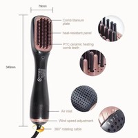 Sèche-cheveux électrique 3-en-1, peigne à air chaud, fer à friser, brosse lissante, contrôle de la température, résistant aux hautes températures