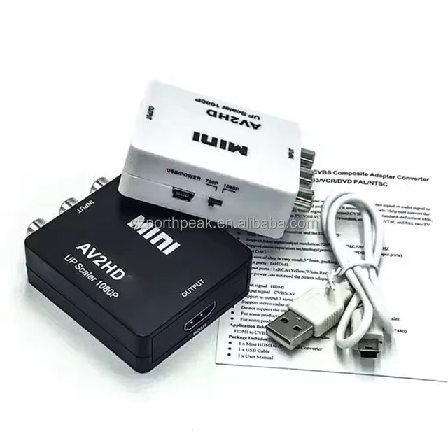 1080p Hdimies Video Converter Box for Ps2 Ps3 Ps4 Xboxes 360 Mini Composite Rac Av to Hd Video Audio Adapter Av Scaler Convertor
