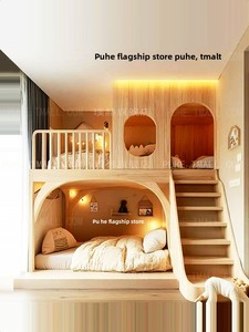 Letti a castello in legno massello in stile retrò francese per ostelli e hotel, letti per ragazzi e ragazze con sponda alta, personalizzabili. - Product Image 1