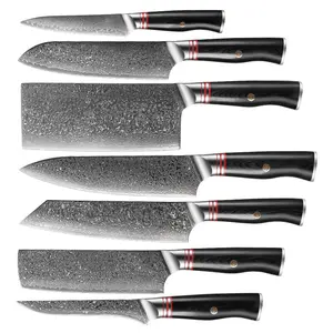 Supplier vg10 67 layers damascus steel cuchillos cocina carnicero juegos chef kitchen knives set with black pakka wood handle