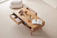 F8071 Table basse minimaliste simple et moderne de style nordique en bois de chêne massif couleur noyer naturel et noir