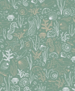 <span class=keywords><strong>Tissu</strong></span> en satin de soie extensible imprimé style toile de <span class=keywords><strong>Jouy</strong></span> bleu personnalisé avec éléments océaniques (étoile de mer, coquillage) pour robe de vacances et foulard - Product Image 4