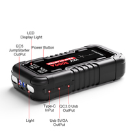 Démarreur d'urgence tout-en-un CE/ROHS/UL2743 pour moteurs essence 3L/diesel 5L, charge rapide des téléphones et iPad, projecteur LED.