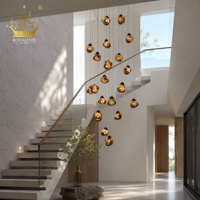 Lustre en verre ambré soufflé à la main, personnalisé et luxueux, en forme de grappe de galets, luminaire suspendu organique multi-gouttes pour villa, hôtel, escalier, hall d'entrée