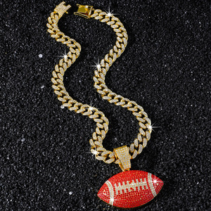 Collares con Colgante de Rugby Rojo Geométrico en Aleación Chapada en Oro y Plata, Estilo Hiphop, Personalizados para Hombre, Joyería de Moda - Product Image 3