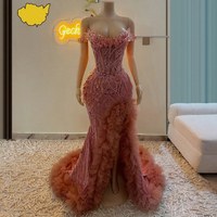 S1348Y 2026 Neues Hochwertiges Rosa Trägerloses Robustes Schlitz-Abendkleid mit Sexy Strass-Meerjungfrauen-Saum für Bankette und Rote Teppiche