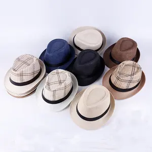 Retro kẻ sọc Panama Hat gấp cuộn lên vành fedoras hat cho nam Bowler Jazz mũ