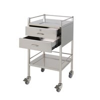 Chariot médical pour instruments chirurgicaux en acier inoxydable à 2 tiroirs à deux couches CY-D402A