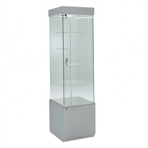 Vitrine moderne avec étagères rotatives 53x53x188cm, vitrine en verre gris clair avec porte verrouillable et éclairage halogène - Product Image 2