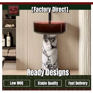 <span class=keywords><strong>Lavabo</strong></span> <span class=keywords><strong>da</strong></span> Terra GOLDKING in Resina Trasparente Effetto Marmo Viola con Colonne e Vasca - Product Image 1