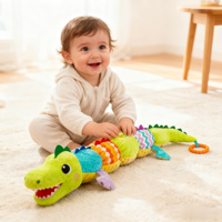 Jouet sensoriel pour bébé en forme de caméléon coloré, avec boucle de suspension, perles créponnées et hochet couineur, pour poussette, berceau et siège auto