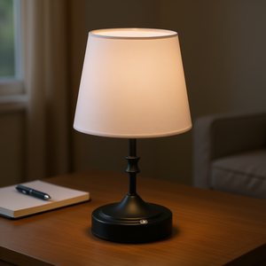 Lampe de table avec abat-jour en tissu, petite lampe de bureau noire, rechargeable, à piles, avec interrupteur à bouton-poussoir, design moderne - Product Image 2