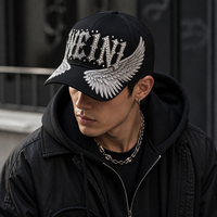 Casquette de baseball WEINI de luxe avec logo gothique, broderie d'ailes en strass, casquette snapback 5 panneaux style hip-hop pour hommes et femmes, vente en gros
