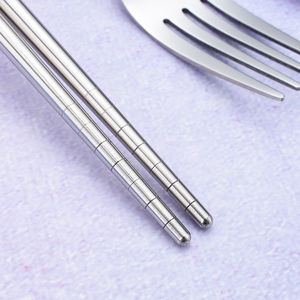 Juego de cubiertos portátil reutilizable de 3 piezas, cuchara, tenedor y palillos de acero inoxidable con estuche para la escuela, oficina, viajes, camping, picnic - Product Image 3