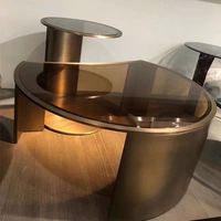 Table basse de salon moderne en acier inoxydable avec plateau en verre trempé, mobile et basse
