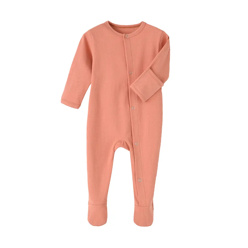 Organic Cotton Baby Rompers Footie Sleep and Playsuit Autumn Winter Full Sleeve Jumpsuit Infant Solid Color Bottoming Cloth