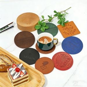Sous-verres en cuir PU personnalisés à bas prix avec logo imprimé pour boissons, tapis de tasse, cadeau promotionnel - Product Image 1