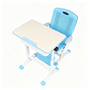 <span class=keywords><strong>Bureau</strong></span> et chaise d'école individuels réglables avec cadre métallique, dossier perforé et repose-pieds pour la sieste des élèves en classe - Product Image 3