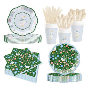 Ensemble d'assiettes en papier à motif floral et <span class=keywords><strong>canard</strong></span> JIALIN, articles de décoration pour fête d'anniversaire, assiettes en papier jetables, gobelets en papier - Product Image 1