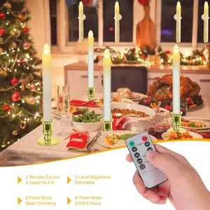 12 Pack LED Battery Operated Christmas Taper Candles Light For Window With Remote Timer Removable Electronic Candle Suction Cup