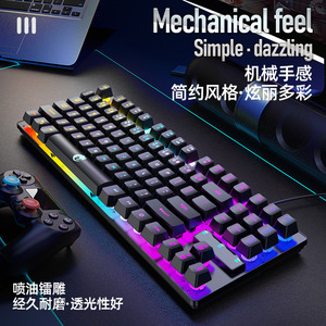 Raikoo K87 Wired Mechanical Keyboard 87-key Rainbow Backlit <b>Gaming</b> Keyboard Floating Keycaps Desktop Computer Use - Product Image 1