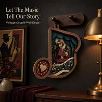 Ornement musical vintage en contreplaqué peuplier découpé au laser, motif couple jazz, pour décoration intérieure et cadeau, vente en gros OEM/ODM, CPSC, DDP