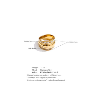 JINYOU 2092 Anello di Lusso in Acciaio Inossidabile Placcato Oro con <span class=keywords><strong>Fascia</strong></span> <span class=keywords><strong>Larga</strong></span> per Donne con Zirconia Cubica Scintillante - Product Image 6