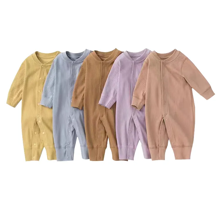 Recién llegado, pelele para bebés recién nacidos, tela de punto de costilla de colores sólidos, ropa suave para niños pequeños, ropa de bebé de manga larga con botón a presión