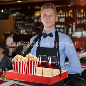 Bandeja de palomitas de maíz de madera roja portátil con correa elástica para servicio de aperitivos en el cine - Product Image 5