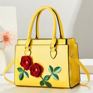 Luxury Rose Flower Leather Tote Handbags High Quality Shoulder Strap Portable Reusable Water Resistant Zipper Closure Polyester - Product Image 5
