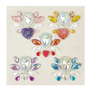 Temporary Festival Party Set CE Certified Adhesive Rhinestone Face and Body Art Jewels Rainbow Flower Tattoo Stickers