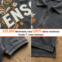 T-shirts de golf pour hommes à manches courtes, col zippé, coupe oversize, 100% coton lourd 280 GSM, effet délavé vintage, avec logo floral brodé personnalisé