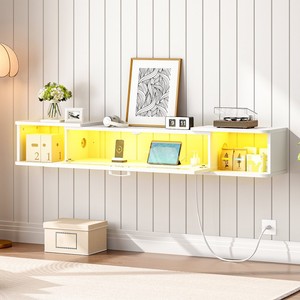 Soporte <span class=keywords><strong>de</strong></span> TV flotante con toma <span class=keywords><strong>de</strong></span> corriente <span class=keywords><strong>de</strong></span> luz LED para hasta 65 ", estante <span class=keywords><strong>de</strong></span> TV montado en la pared, <span class=keywords><strong>centro</strong></span> <span class=keywords><strong>de</strong></span> <span class=keywords><strong>entretenimiento</strong></span> <span class=keywords><strong>de</strong></span> consola multimedia moderno - Product Image 3