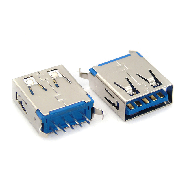 USB 3.0 Type a Female Socket 180 Degrees High Speed USB Port Vertical 9pins USB Interface Blue 15MM
