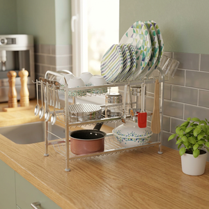 Escurridor de Platos Metálico de Tres Niveles con Porta Cubiertos y Soporte para Tazas, Organizador de Cocina - Product Image 1