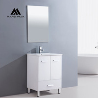 Meuble-lavabo mural moderne et élégant Mars Villa Home, 36 pouces, blanc, avec tiroirs à fermeture douce, dessus en marbre Carrera, LED