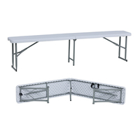 Table de pique-nique portable en plastique avec poignée de transport et design pliable en deux, table pliable de 180 cm pour intérieur/extérieur, mariage