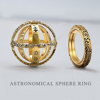 Derniers bijoux Nouveau design Bague boule astronomique d'amour en plaqué or avec doigt en argent cosmique
